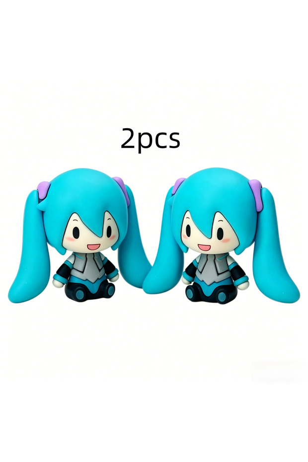 2pcs Hatsune Miku Chibi Figure Desktop Decoration Cute Anime Character Collectible Model Sitt