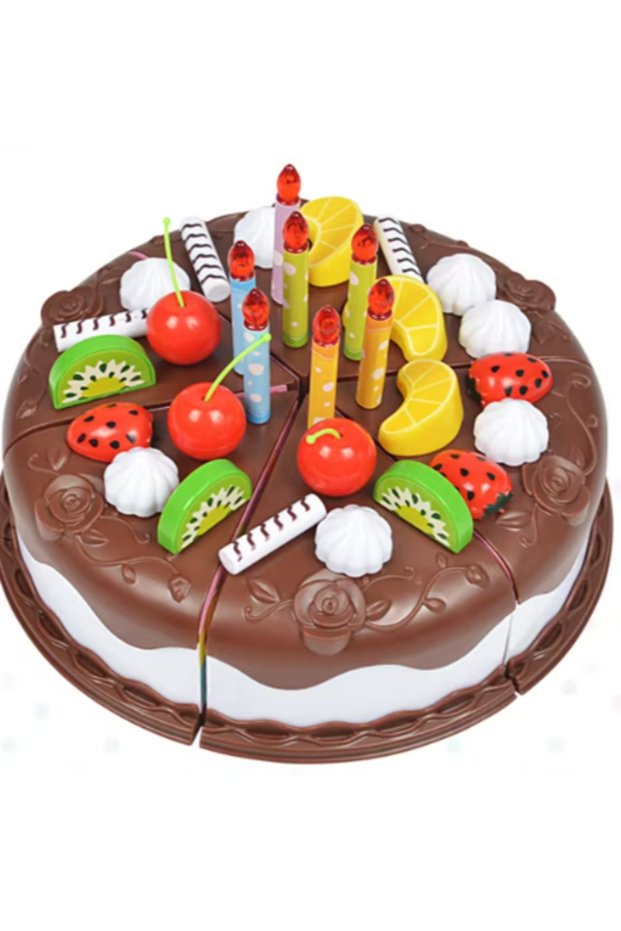 Chocolate Simulation DIY Birthday Cake Cutting Toy Kitchen Pretend Play Fruit Food Model Gift for To