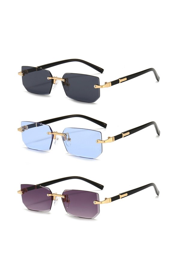 black 568 Rimless Sunglasses Rectangle Fashion Popular Women Men Shades Small Square Sun Glasses For