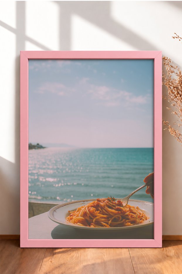 Spaghetti Plate by the Sea Framed Painting Italy Poster Living Room Kitchen Wall Decor Itn037