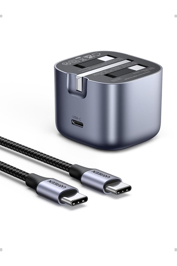 شاحن Nexode 30 واط لآيفون 17 برو ماكس من نوع C مع كابل 1 متر 60 واط، قابس شحن حائط USB-C قابل للطي بتقنية GaN