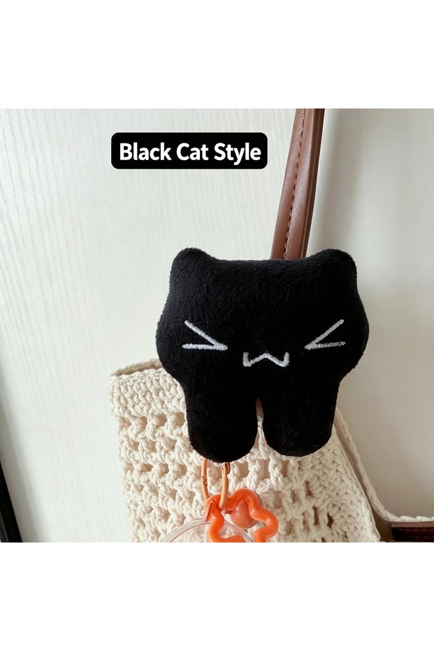 black Cute greedy cat plush bag extender buckle cartoon glasses cat doll pendant multi functional st
