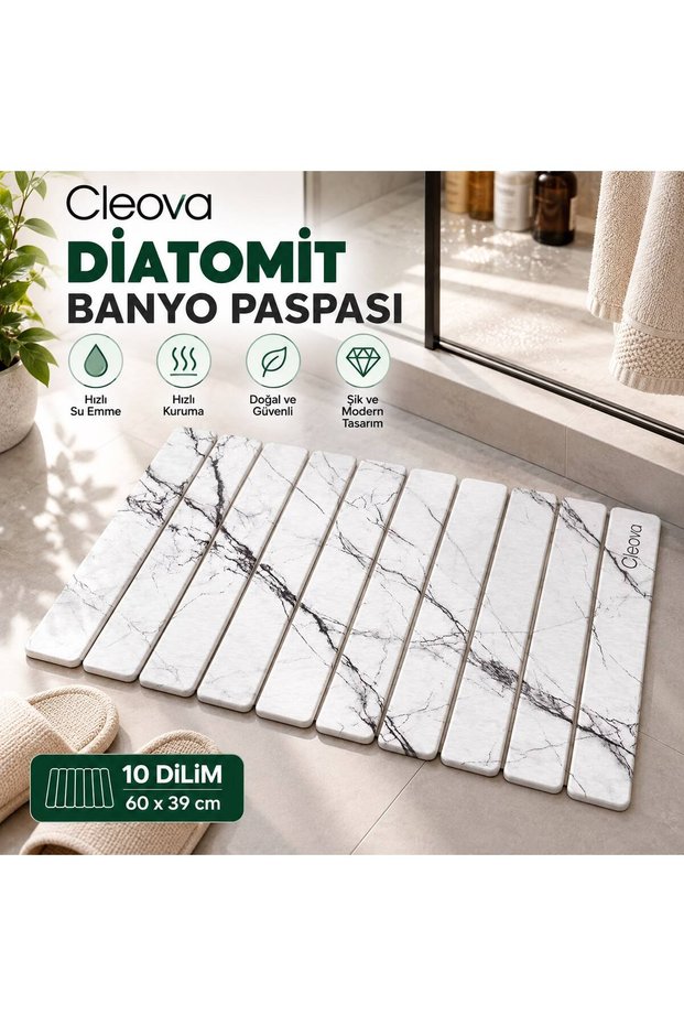 Diatomaceous Super Absorbent Bath Mat, Quick-Drying Foldable Natural Stone White