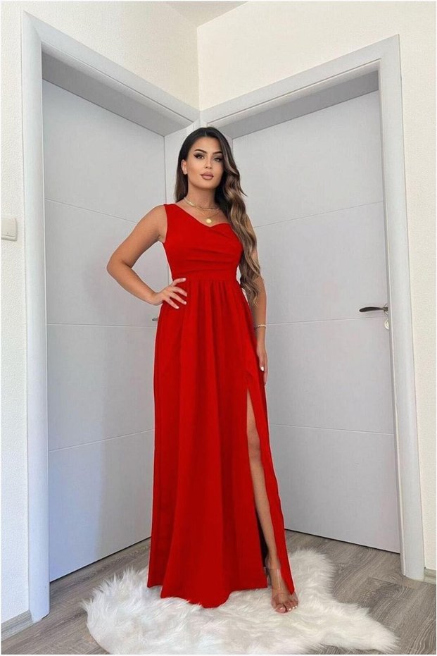 Satin Evening Dress One-Shoulder Fabric Dress