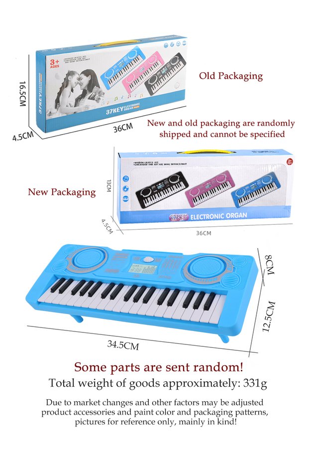 Blue Electronic 37 Keys Piano Toys for Kids, Portable Keyboard Musical Instrument Kid Education Toy