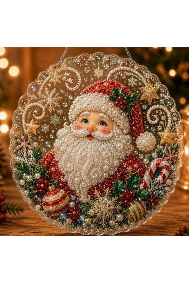 BJ084 DIY Christmas pearl diamond painting pendant, acrylic circular board, 2D flat pearl bead craft
