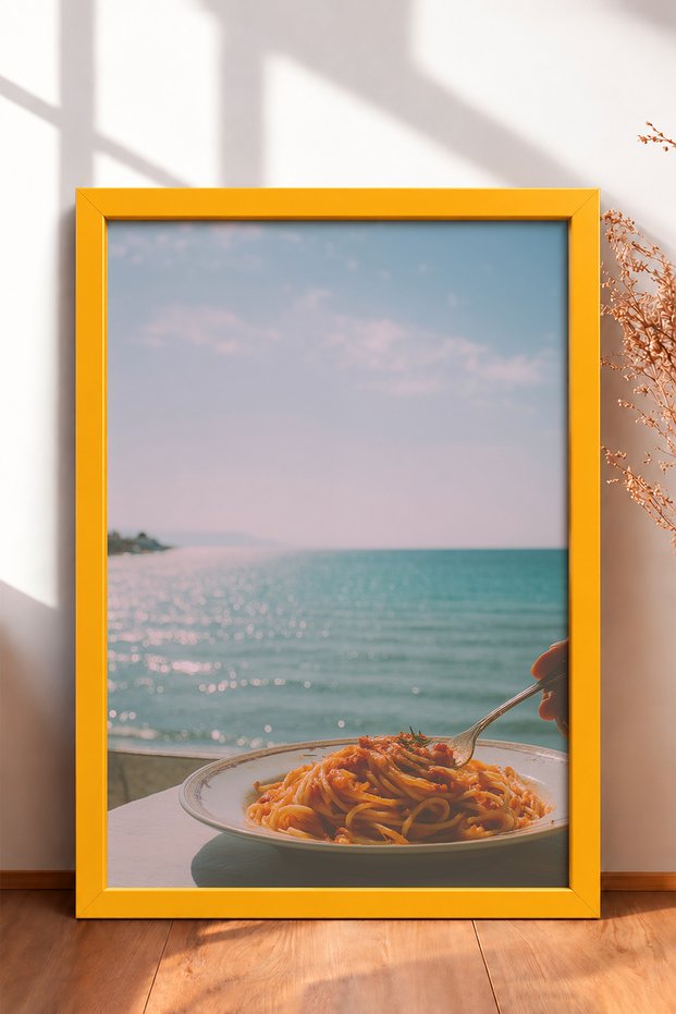 Spaghetti Plate by the Sea Framed Painting Italy Poster Living Room Kitchen Wall Decor Itn037