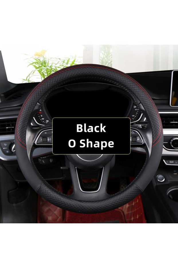 black Universal Car Steering Wheel Cover For 37-38cm Steer Wheel Faux Leather Breathable Car Wheel C