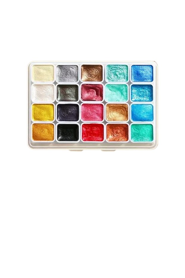 20 color 20 Colors Metal Watercolor Painting Set, Portable Box With Shiny Pearls Solid Watercolor Pa