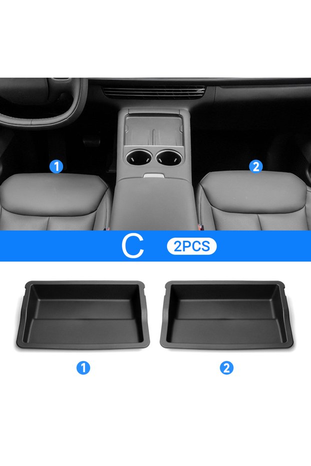 C 2PCS Car Central Lower Storage Armrest Box Under Seat Container Door Organizer Dashboard Tray Hold