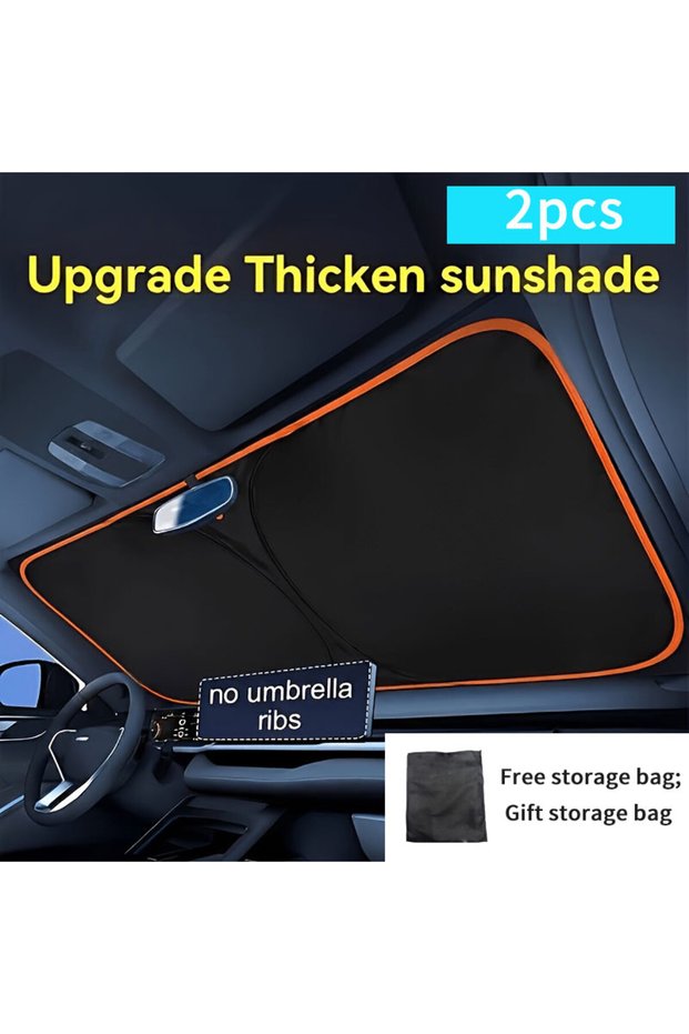 Orange 2PCS Car front windshield shade, protect the interior of the car, effectively block the sun,