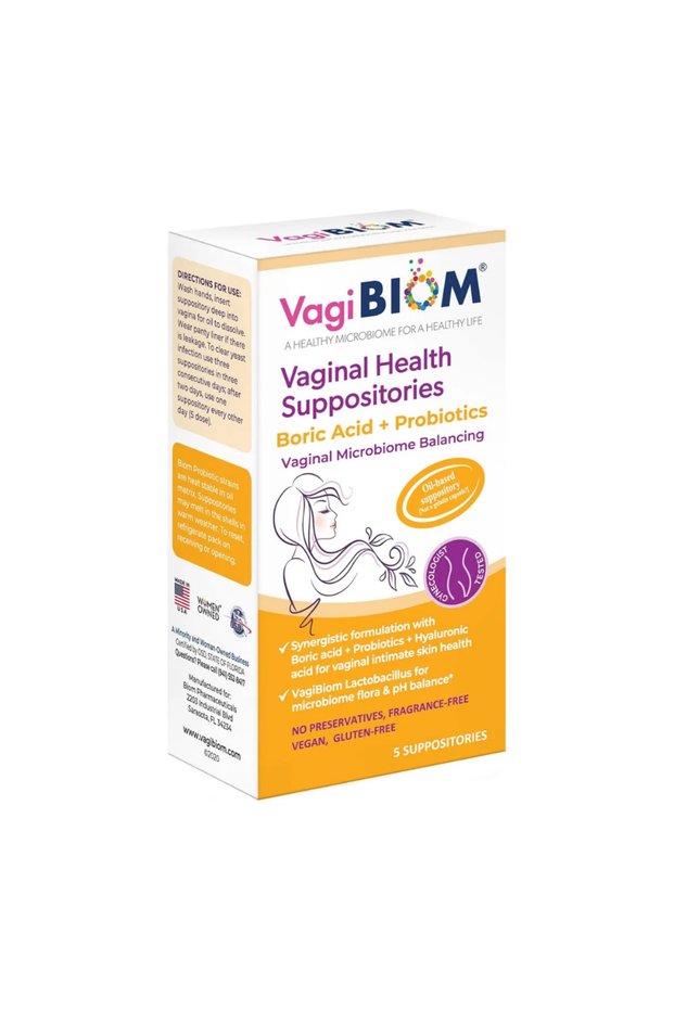 VagiBiom Boric Acid Suppositories with Lactobacillus: Microbiome Flora Balance; Balance and Nourishe