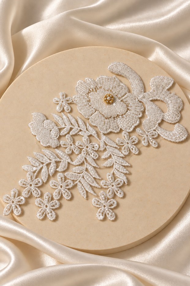 Pearl Flower Detailed Beaded Applique