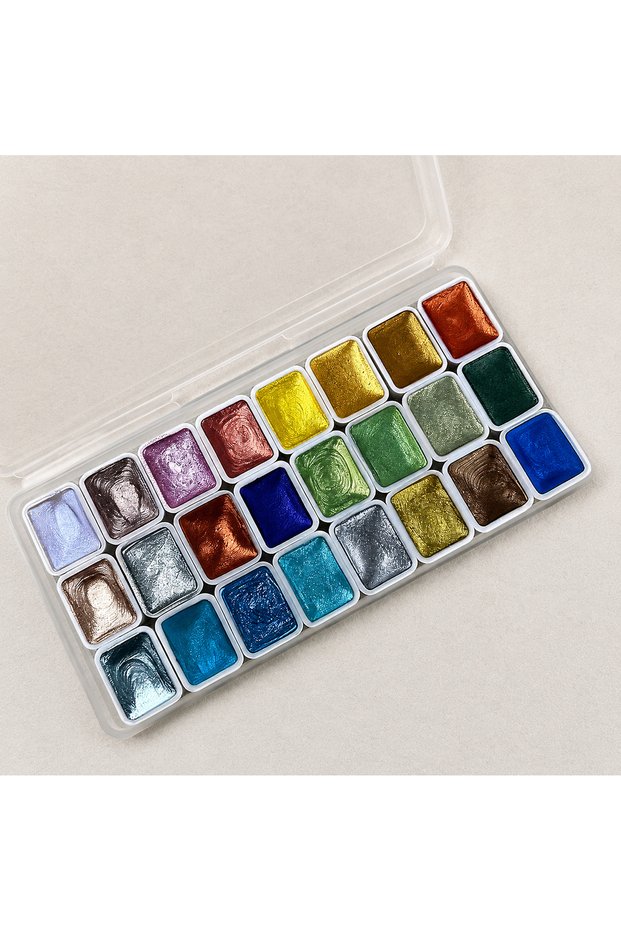 no3 24 Shades Metallic Pearl Watercolor Pigment Set Glitter Solid Paint for Nail Art Painting Callig