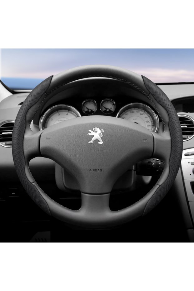 Black Round 2Pc Suitable for Peugeot Breathable Leather Steering Wheel Cover with Segmented Quick-Re