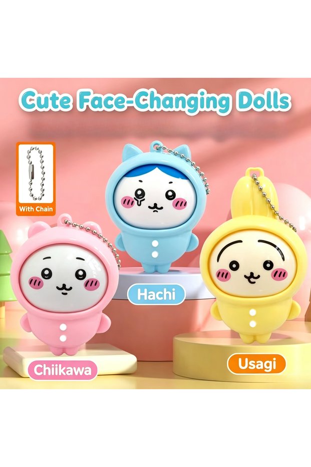 3PCS Japanese Anime Chiikawa Pajama Series FaceChanging Keychain Cute Spinning Face Pendant Collecti