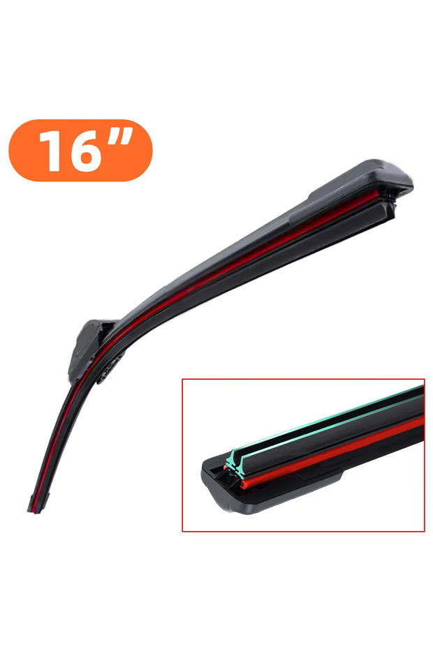 16inch (400mm)-11 1PC Universal J/U-Shaped Double Rubber Strip Front Wiper Blade Glass Cleaner Wipin