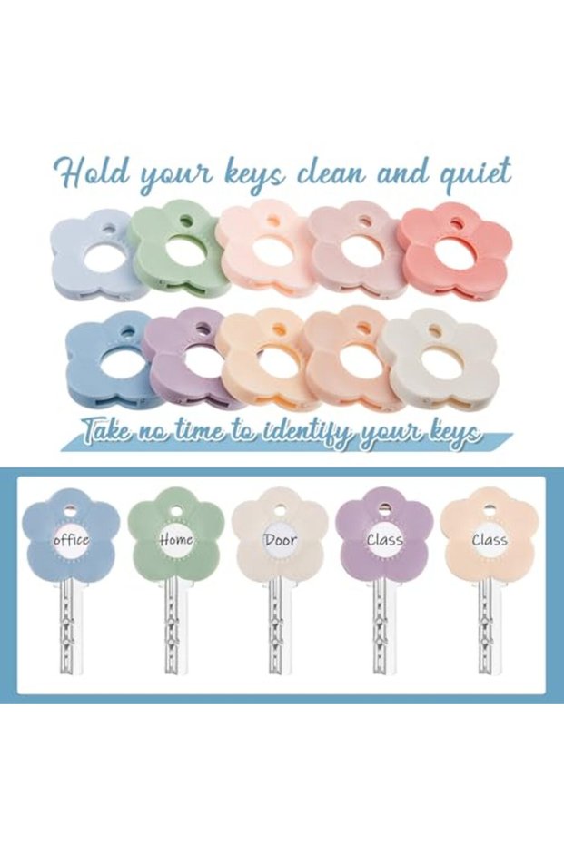 10PCS 10/50Pcs Soft Silicone Morandi Key Identifier with Label Flower Pattern Durable Key Cover Prot