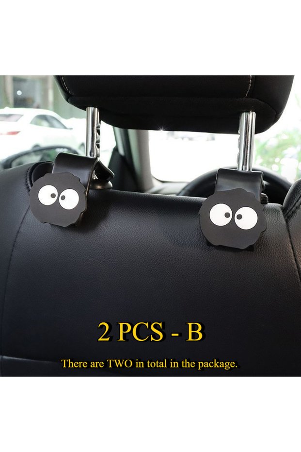 B-2PCS Cartoon Car Seat Back Hooks Black Charcoal Coal Ball Universal Vehicle Storage Organizer Cute