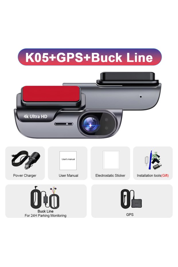 None K05-GPS-BL 4K UHD Car Dash Camera DVR Night Vision Video Recorder with GPS Wi-Fi 24H Parking Mo
