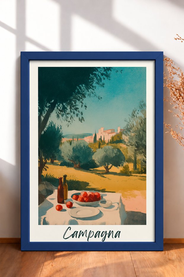 Countryside in Zeytinlikte Village Table Setting Framed Painting Italy Poster Living Room Kitchen Wall Decor Itn050