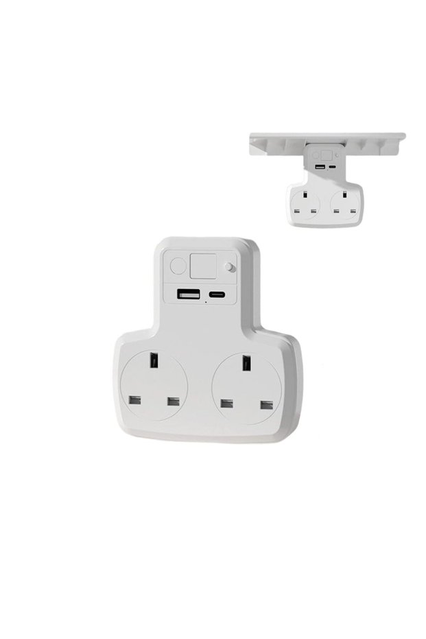 موسع مقبس الحائط مع إضاءة ليلية ومنافذ USB، مقبس متعدد المنافذ مع منفذ USB-A واحد ومنفذ USB-C واحد، USB