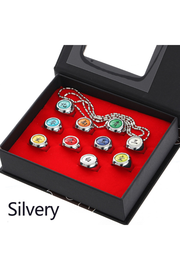 silvery-SET Hot Anime Ring Cosplay Akatsuki Itachi Pain Metal Finger Adult Ninja Props Access