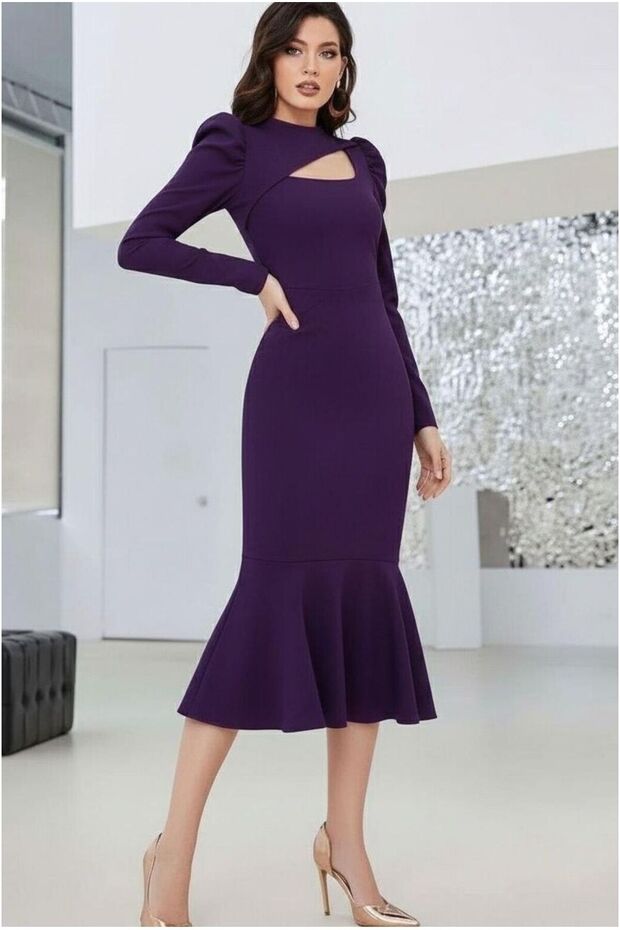 Crepe Fish Evening Dress Fabric Collar Dress Cut Fisherman