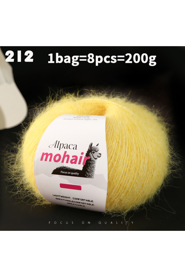 212 8-Piece Set of Long-Haired Alpaca Mohair Yarn - 25g Per Skein, Total 200g, Various Colors Availa