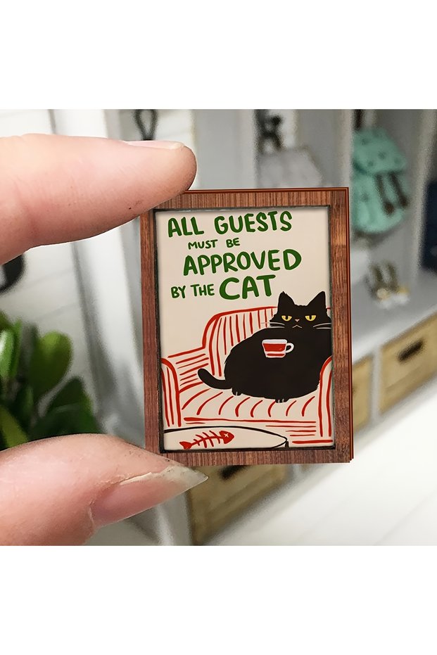 1pc Dollhouse Mini Cat Drinking Tea Photo Frame Miniature Accessories Miniature Scene Ornaments