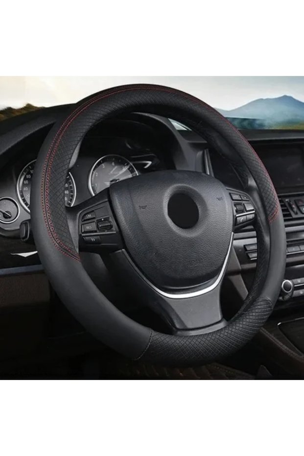 ping-PU-Black 1PC 38cm Steering Wheel Cover PU Leather Anti Slip Steer Wheel Protector Breathable Fi