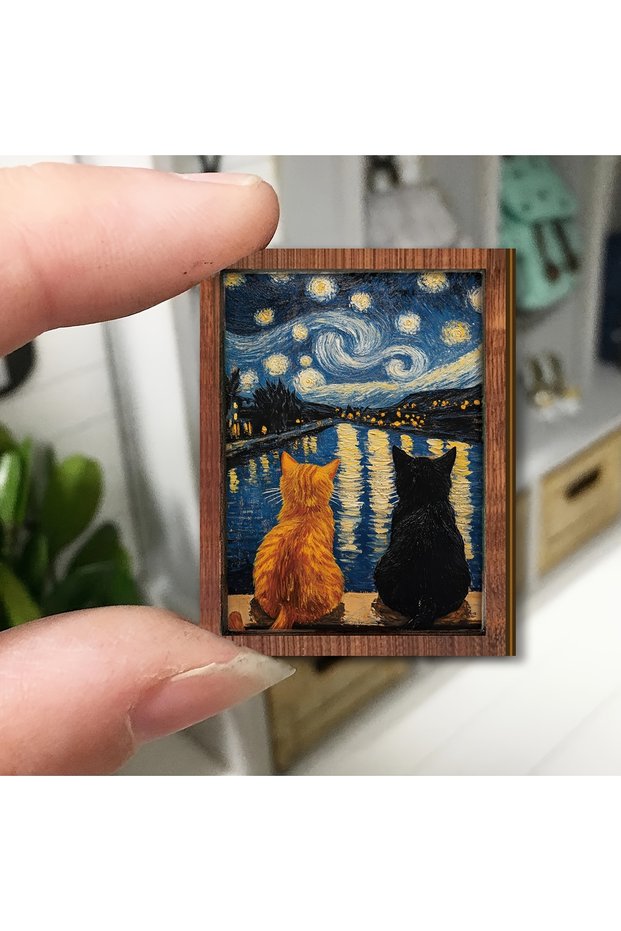 1pc star cat Dollhouse Mini Cat Drinking Tea Photo Frame Miniature Accessories Miniature Scene Ornam