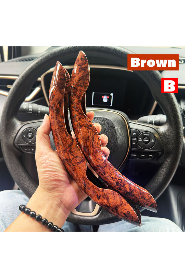 B 2PCS Brown 2PCS Universal Round Car Steering Wheel Cover Winter Fur Warm Carbon Fiber Leather Anti