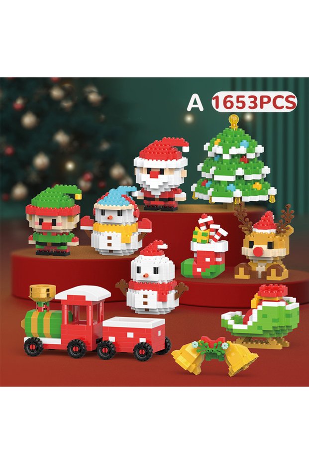 WITH BOX HUIQIBAO Children Mini Christmas Tree Santa Claus Snowman Model Micro Bricks Building Block