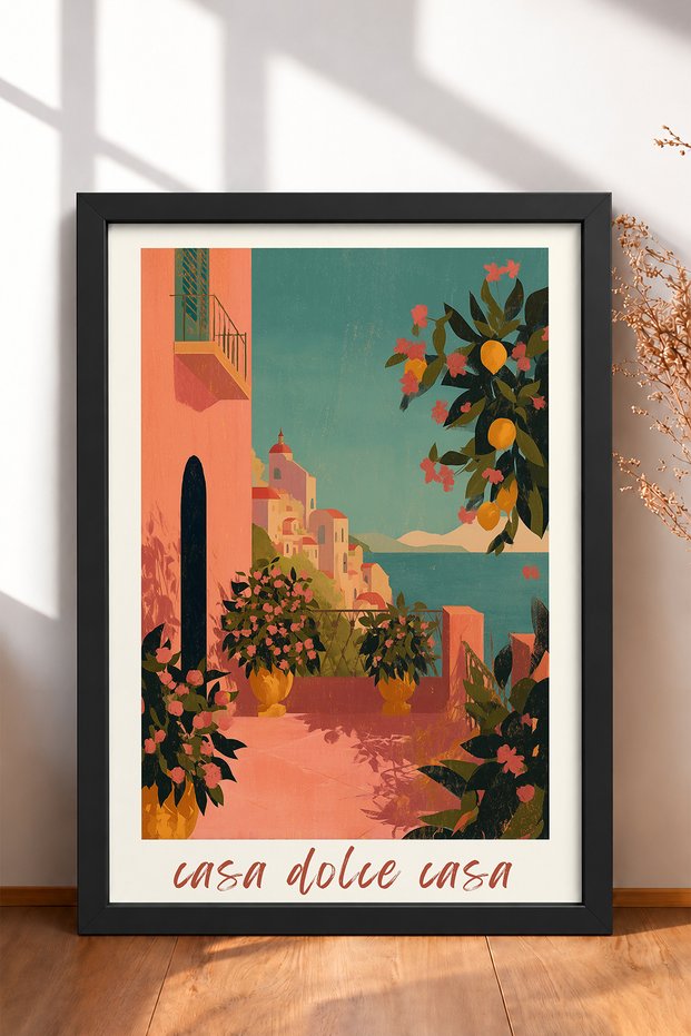 Casa Dolce Casa Written Sea Terrace Framed Painting Italy Poster Living Room Kitchen Wall Decor Itn045