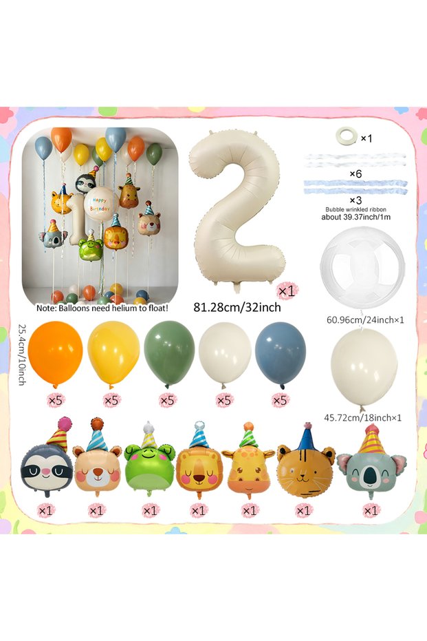 Other number 2 Cute Zoo Balloon Set 32 Inch Beige Number 0-9 Balloons Tiger/Lion/Giraffe Animal Ball