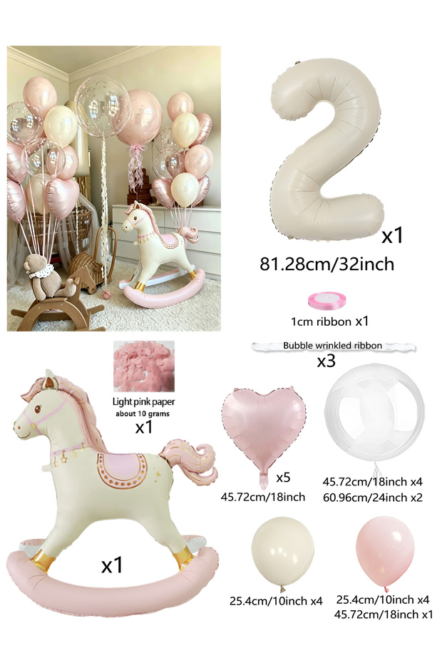 Other number 2 Pink Trojan Balloon Set Pink Shake Horse Foil Balloon Pink Heart Balloon for Birthday