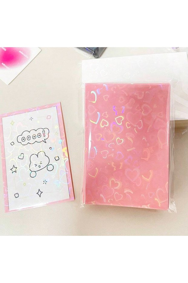 pink 50pcs Colorful Laser Heart Card Film Heart-Shaped Glittering Protection for ID Student Game Car