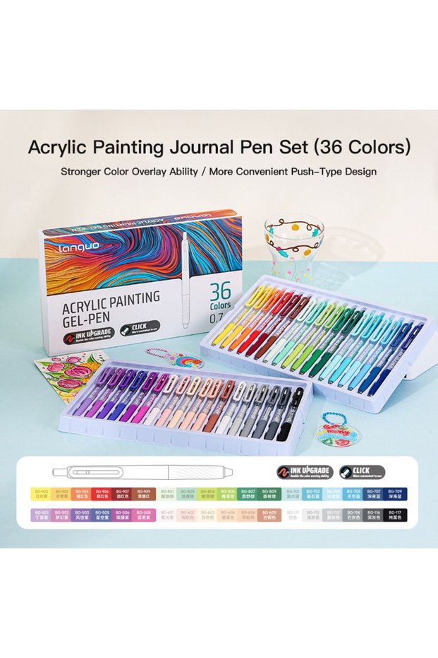 36 Colors LANGUO 36/54/72/90 Colors Acrylic Painting Gel Pens Retractable 0.7mm Tip Handbook Pen for