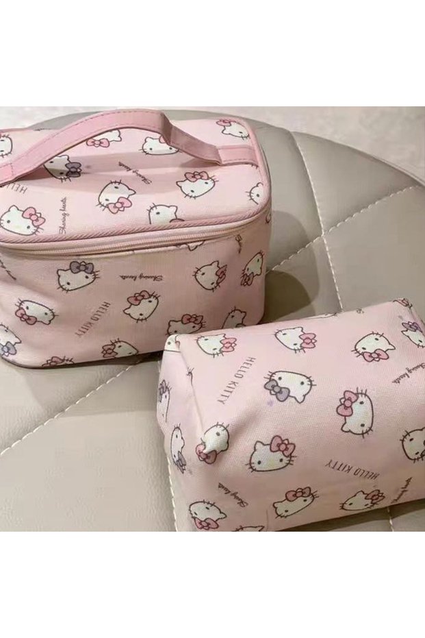 A1B1 Kawaii Hello Kitty Handheld Makeup Bag - Large Capacity, Pink Girl Collection, Best Birthday Gi