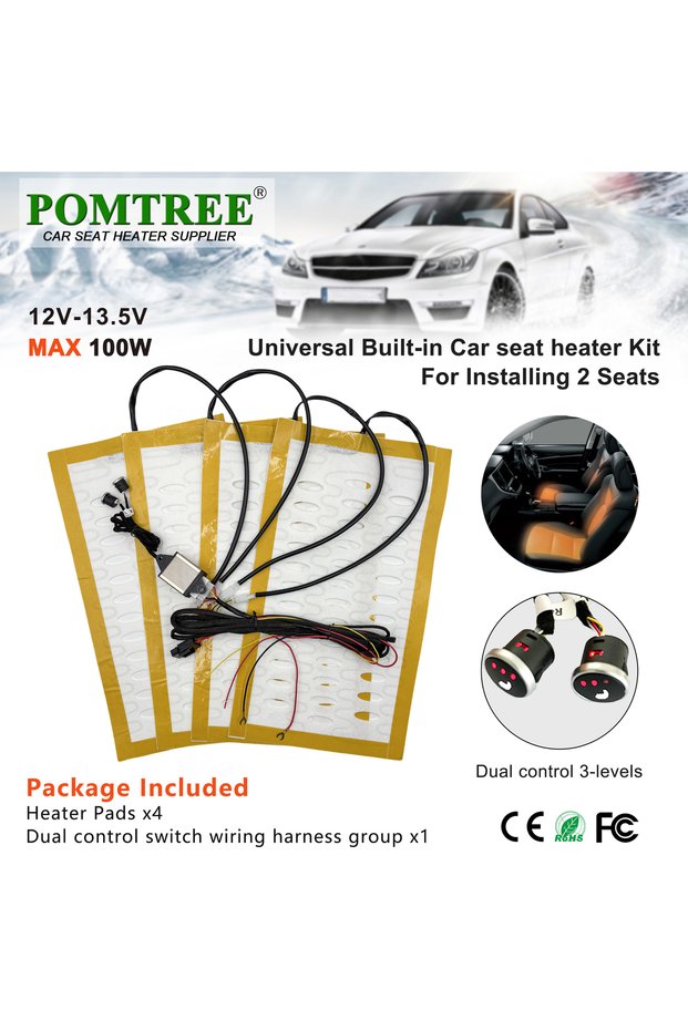 Universal Model A Universal Built-In Car Seat Heater Kit Fit 2 Seats,108W Alloy Wire Heating Pads 3-