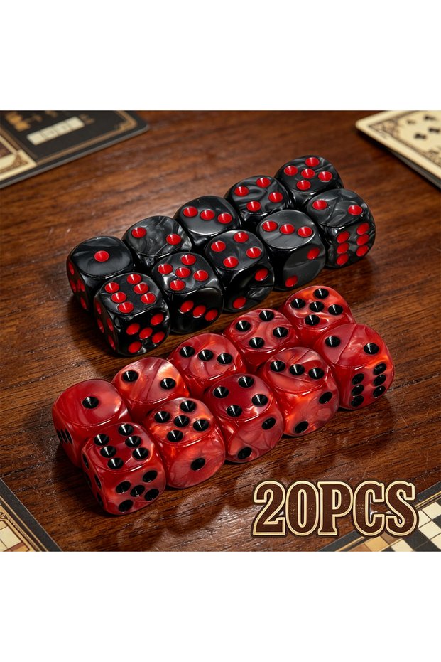 20pcs 20PCS Acrylic Dice Set,D6 Black & Red Marble for Board Games, Tabletop & Family Gatherings
