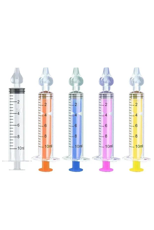 C15-Mixed 5pcs 10ML Baby Nasal Syringe Set with 5 Silicone Heads Baby Nasal Aspirator Qucik Syringe