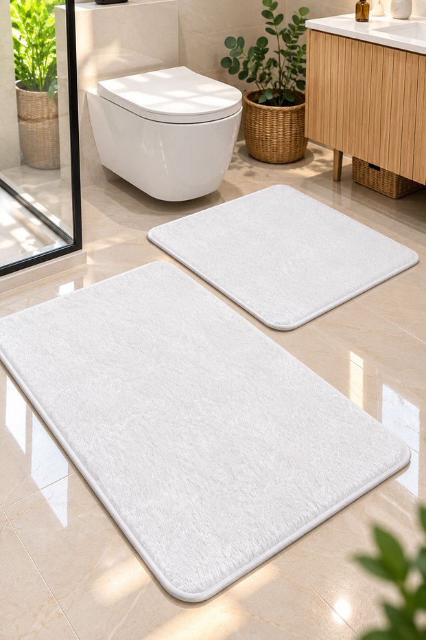 Large Size Thick Premium Shaggy Non-Slip Washable Soft Double Plush Bath Mat Bathroom Rug Bath Mat Set Bathroom Decor Home Decor (50X60+60X100 cm)