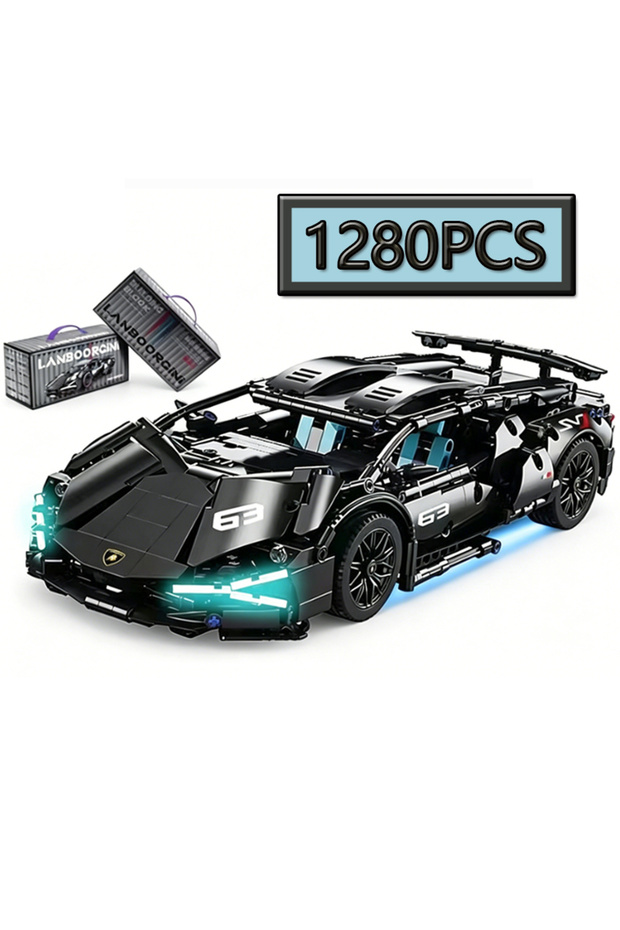 CAR MOC 1280PCS Black Warrior Remote Control Sports Car Creative Model DIY Building Blocks Racing Pu