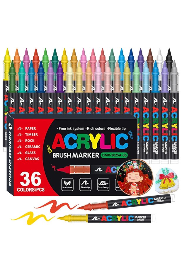 36 Color 72 Colors Acrylic Paint Pens Markers Set Brush Tip Paint Marker For Rock Painting Wood Canv