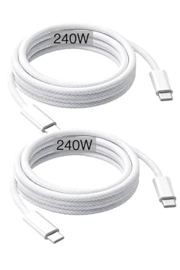 عبوة من قطعتين: كابل شحن سريع USB-C إلى USB-C بقوة 240 واط وطول 2 متر لأجهزة ماك بوك وآيباد
