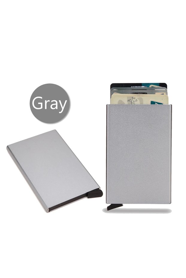 Gray Rfid Business Holder Metal Men Women Wallet Small Vistit Bank Cardholder Case Thin