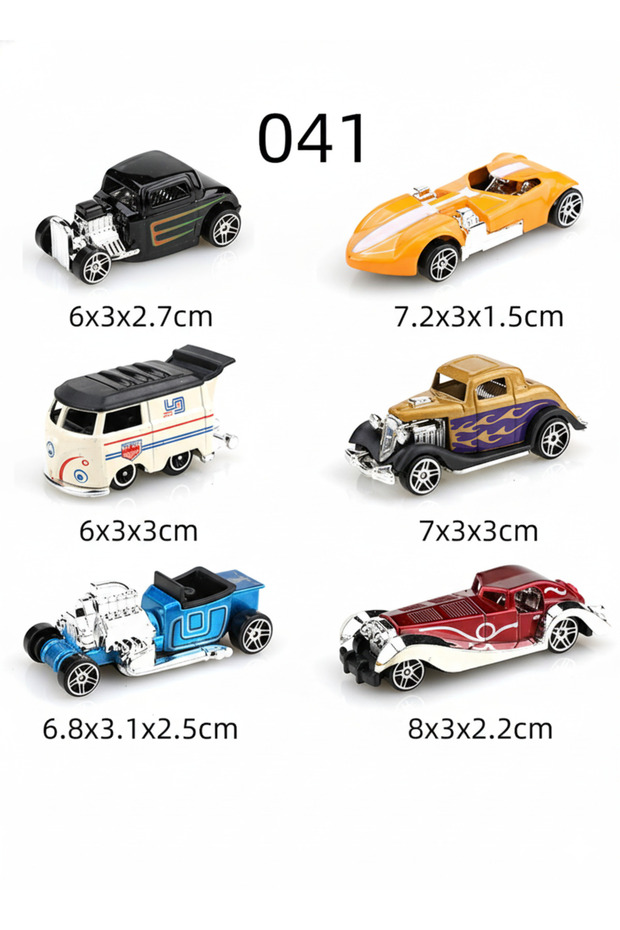 san 041 (Boxed) 1/64 Retro/Modified Style Mini Diecast Car Set, 6 Pieces, Die-Cast Metal, Boy's Toy,