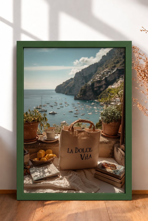 La Dolce Vita Bag and Countryside Scenery Framed Painting Italy Poster Living Room Kitchen Wall Decor Itn076